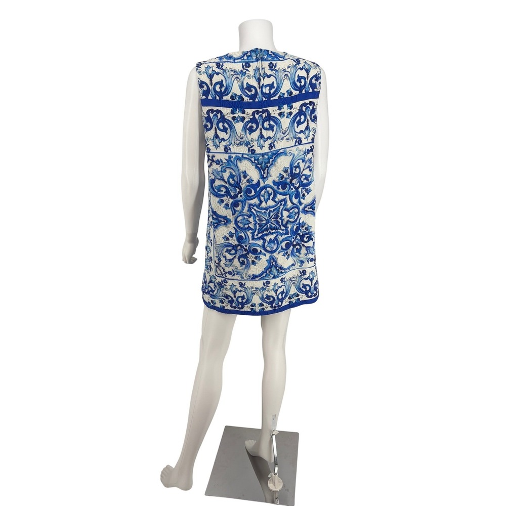 Dolce & Gabbana Blue White Majolica Tile Brocade Shift Mini Dress IT 46 US 10 - Picture 6 of 8